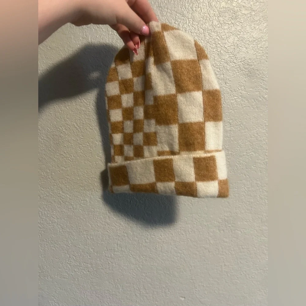 Maeve Anthropologie wool checkered beanie
